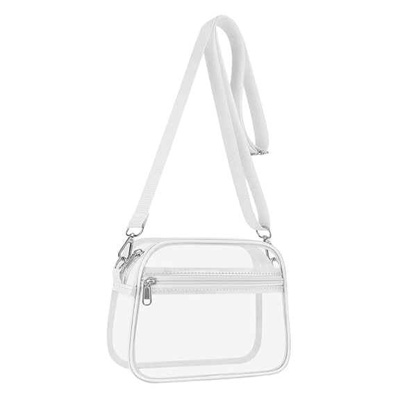 Clear Stadium Carry Bag, Adjustable Strap Plastic Security Purse, Mini Transparent Stadium Bags, Lightweight Top-Handle Handbag, Compliance Tote for Game & Concert Access,White
