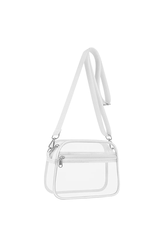 Clear Stadium Carry Bag, Adjustable Strap Plastic Security Purse, Mini Transparent Stadium Bags, Lightweight Top-Handle Handbag, Compliance Tote for Game & Concert Access,White