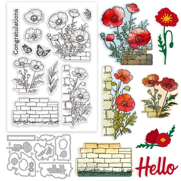Clear Stamp and Cutting Dies Set for Card Making Spring Flowers Wall Silicone Clear Stamp Metal Butterfly Die Cuts