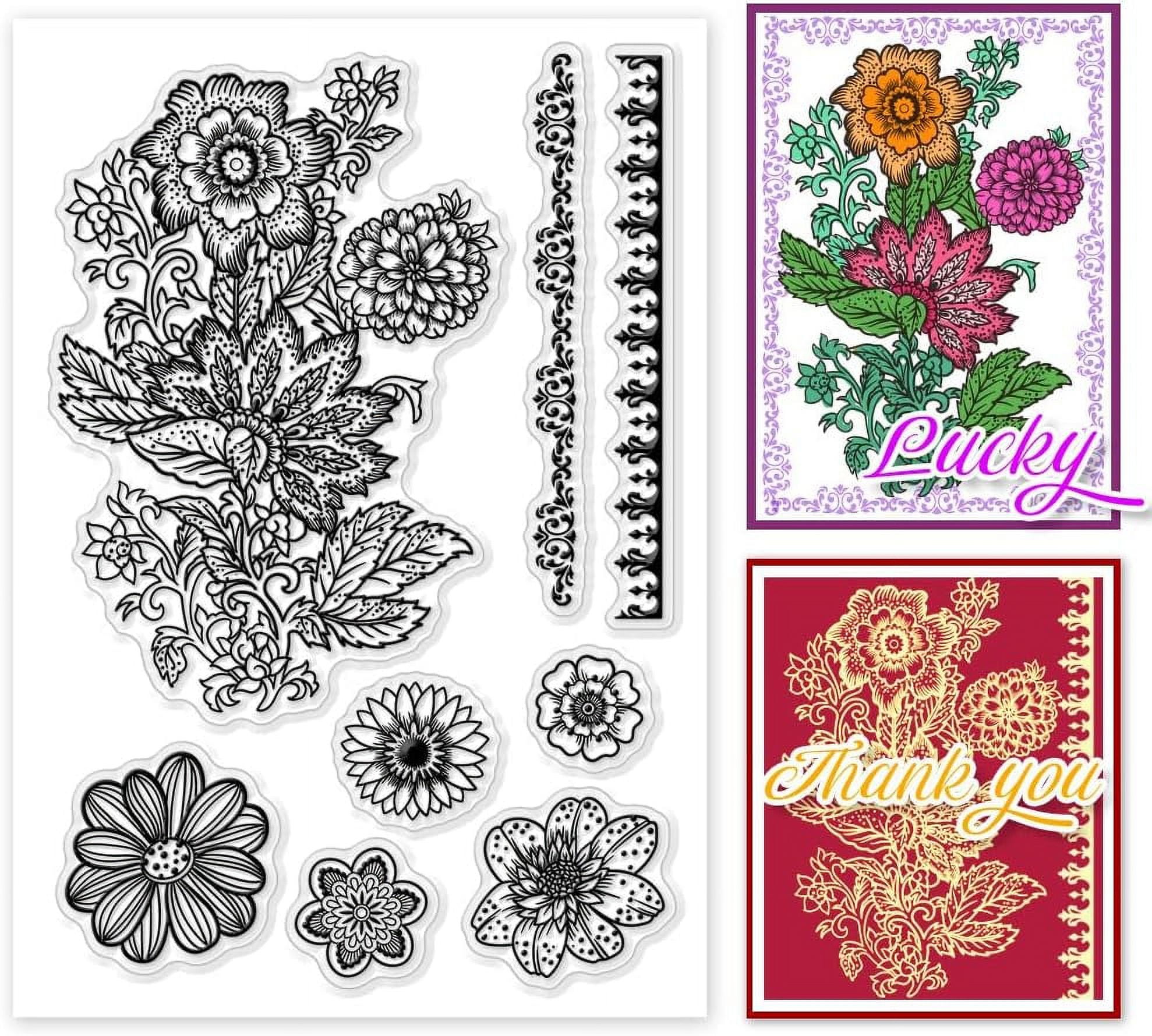 Clear Stamps for Card Making Folk Flowers Rubber Stamps Silicone Seals