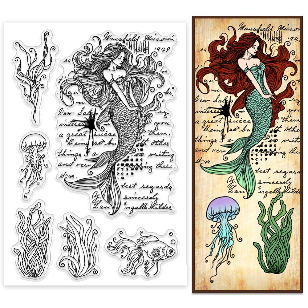 Clear Stamps for Card Making Jellyfish Fish Coral Rubber Stamps Under ...