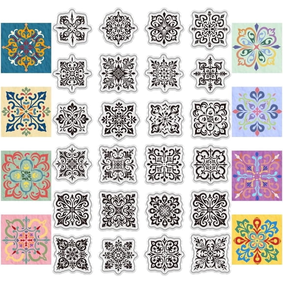 Clear Stamps Flower Rubber Stamps Geometry Stamp Background Clear Stamp for DIY Scrapbooking Photo Album Decorative Card Making 6.3x4.3inch