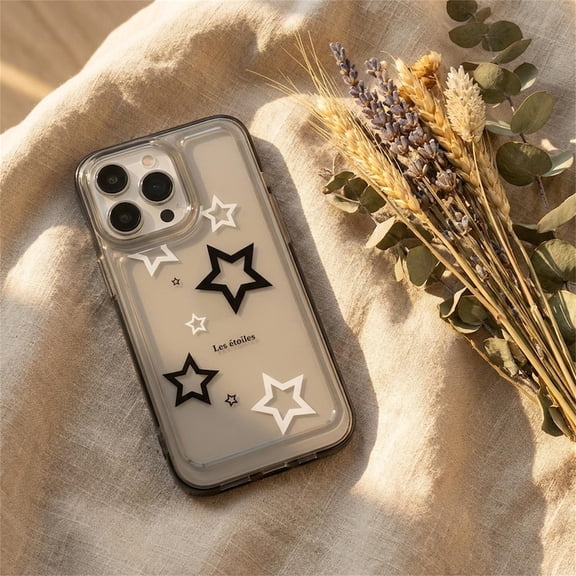 Clear Star Case, Cute Aesthetic Transparent, Minimalist Black & White Star Phone Cover
