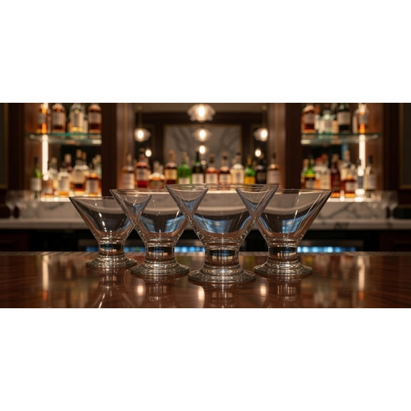Clear Stemmed Martini Glasses Set of 4 - Elegant V-Shaped Mini Cocktail Dessert Cups, 5.5 oz, Perfect for Parfaits, Mini Sundaes, Layered Desserts, Ice Cream & Cocktails, Dishwasher Safe
