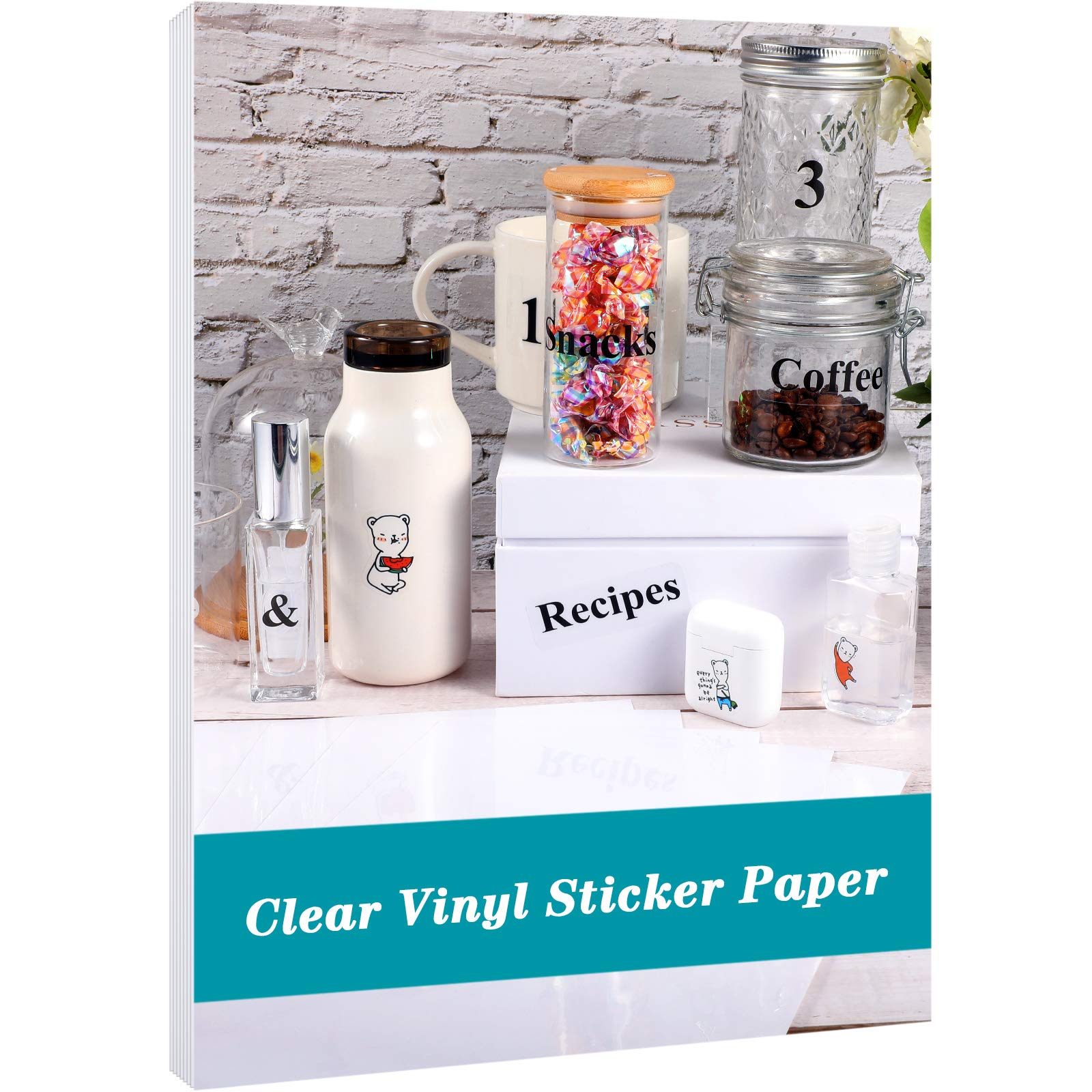 Clear Sticker Paper for Inkjet Printers, 20 Sheets Transparent Printable Vinyl Sticker Paper