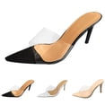 thumbnail image 1 of Clear Stiletto Heels for Women Pointed Open Toe Summer Slip on Mules Sexy Sandals Party Wedding Prom Dress Casual Shoes Khaki Size 8.5, 1 of 4