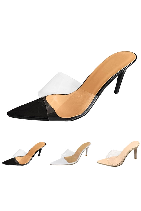 Clear Stiletto Heels for Women Pointed Open Toe Summer Slip on Mules Sexy Sandals Party Wedding Prom Dress Casual Shoes White Size 9.5