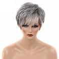 thumbnail image 1 of Clear Out Stock! Awwp Multi-Color 1Pc Granny Gray Real Short Straight Hair Wig Remy for Women Hair Human Clip Topper Hairpiece Toupee Lace Real Top Wig, 1 of 7