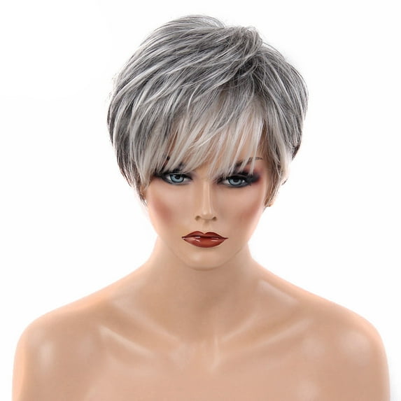 Clear Out Stock! Awwp Multi-Color 1Pc Granny Gray Real Short Straight Hair Wig Remy for Women Hair Human Clip Topper Hairpiece Toupee Lace Real Top Wig