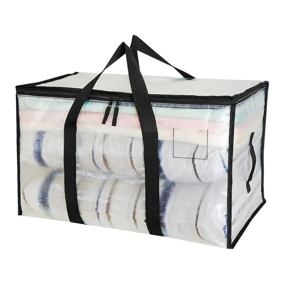Clear Storage Bags with Zipper, Large Capacity - Closet, Underbed Storage Organizer for Clothes, Bedding, Comforter, Toys, Pillow & Blanket Heavy Duty Foldable Moving Bags with Portable Handle