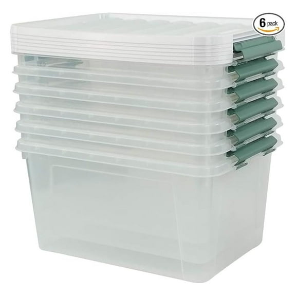 Clear Storage Bins 6 Pack, 35 Qt Plastic Storage Boxes with Lids - Large Organizer Containers for Home, Garage, Moving, Industrial Use - Durable & Moisture Proof