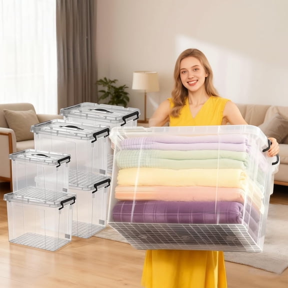 Clear Storage Bins with Lids, 4 Pack - 90 Quart Extra Large Storage Totes Boxs - Heavy Duty BPA-Free Organizing Containers Storage Boxes 4pack 90 and one 60 qt & 42qt for Home Closet