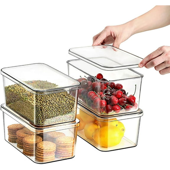 Clear Storage Bins With Lids,5 Packs Food Storage Organizer,Cabinet Storage Basket for Clothing, Towels, Cosmetics, Kitchen Storage Containers,Transparent Pantry Containers (3L+2S)