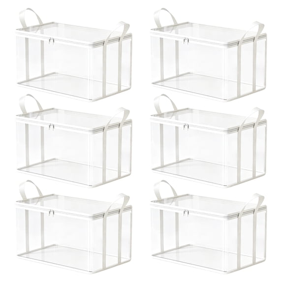 Clear Storage Bins, Medium Size Thickened White Transparent with Zipper and Handles, 6 Pack, for Clothes Organization Moving Dorm Closet Wardrobe Storage