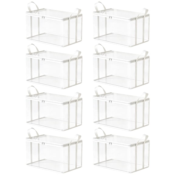 Clear Storage Bins, Medium Thickened Transparent White with Zipper and Handles, 8 Pack, for Clothes Moving Packing College Dorm Closet Organization Storage