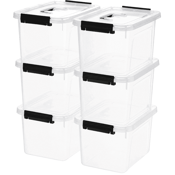 17 QT Clear Storage Bins with Lids Large Stackable Plastic (6 Pack) 13x9.5x7.7"