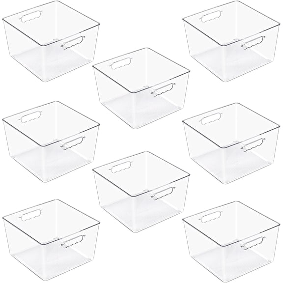 Clear Storage Bins for Cube Organizer Stackable Plastic Closet Baskets with Handles 8 Pack