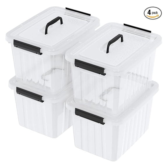 Clear Storage Bins with Lids - 18 Liter, 4 Pack - Plastic Storage Totes Containers for Organization - Home, Office, Kitchen, Clothes, Toys