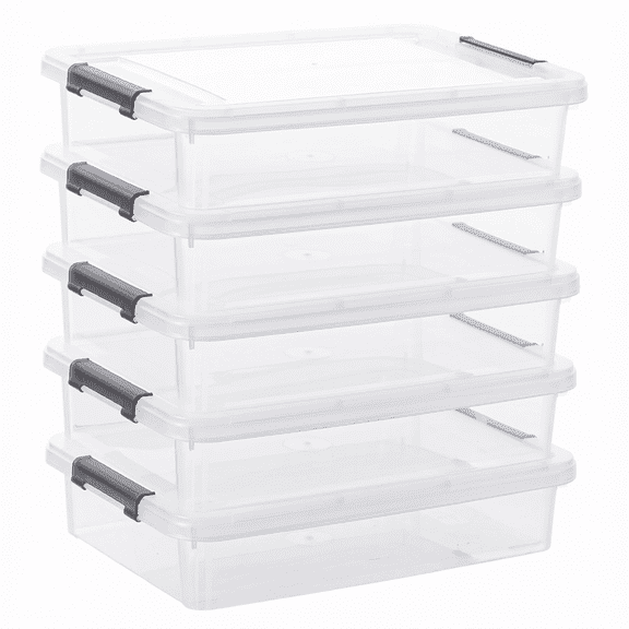 Clear Storage Bins with Lids, 6 Quart Plastic Organizer Boxes, Stackable Containers for Arts, Crafts, Documents, Home, Office, School, 5 Pack