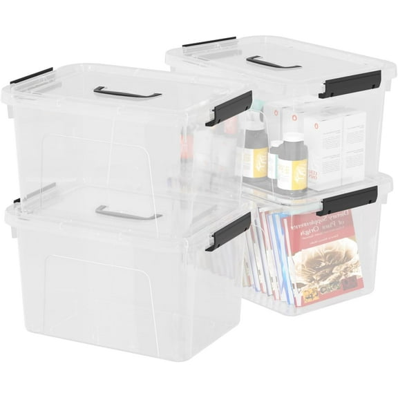 Clear Storage Bins with Lids, Plastic Storage Box, 10.5 Qt, Set of 4