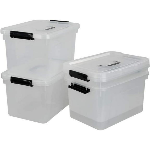 Clear Storage Bins with Lids, Plastic Storage Box, 10.5 Qt, Set of 4