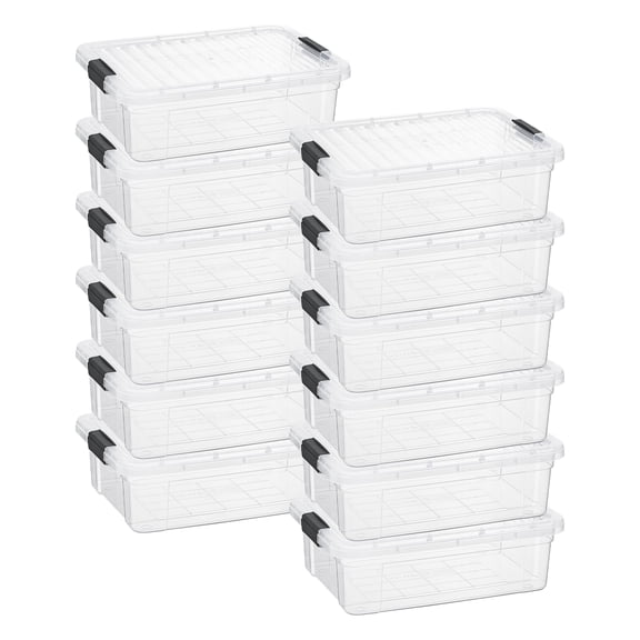 Superio Clear Storage Boxes with Lids, Plastic Container Bins for Organizing, Stackable Crates, BPA Free, Non Toxic, Odor Free, Organizers for Home, Office, School, and Dorm, 7.4 Quart, 12 Pack