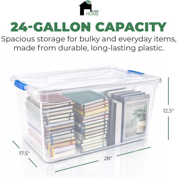 Clear Storage Box - 95 Qt/24 Gallon Clear Plastic Storage Bins with Lids 4 Pack - Lidded Stackable Organizer Bins for Organization - Heavy-Duty Tote for Organizing at Home, Office, or Garage