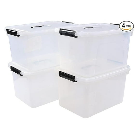Clear Storage Boxes 10.5 Quart, 4-Pack Plastic Storage Bins with Lids - Heavy Duty Organizer for Kitchen, Bathroom, Closet, Toys, Clothes, Household Items