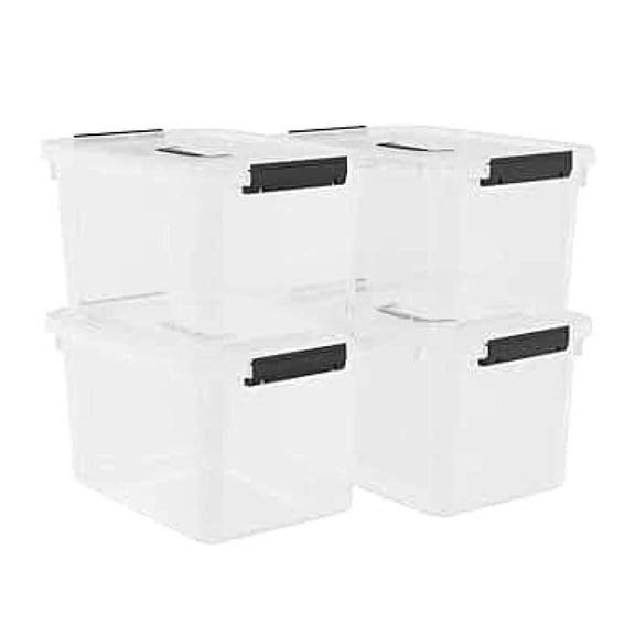 Clear Storage Boxes 4-Pack - 17.5 Quart Plastic Bins with Lids - See Through Organizer Containers for Home, Office, Garage - 16x11.5x8.9 Inch