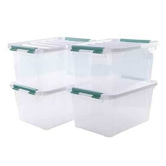 Clear Storage Boxes 4-Pack, 20 Quart Plastic Totes with Lids - Stackable Organizers for Home, Office, Kitchen, Bedroom & Garage - 15.7 x 11.6 x 8.3 Inches