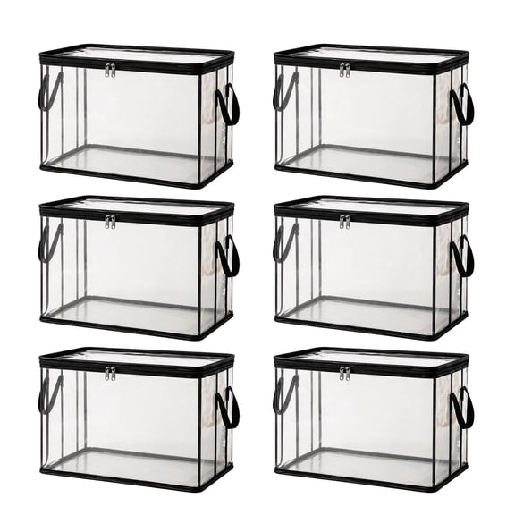 Clear Storage Boxes, Large Thickened Clear Storage Bins with Zipper Lid and Handles, 6 Pack, Transparent Storage Containers for Clothes Moving College Dorm Room Essentials Closet Organization