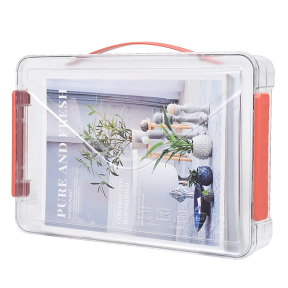 Clear Storage Boxes with Lid - A4 Transparent Paper Storage Organiser with Handle and Portable Project Case Organizer for Storing Certificates, Scrapbook, Toys, and Invoices