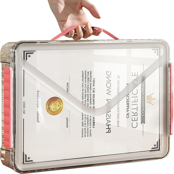 Clear Storage Boxes with Lid - A4 Transparent Paper Storage Organiser with Handle and Portable Project Case Organizer for Storing Certificates, Scrapbook, Toys, and Invoices
