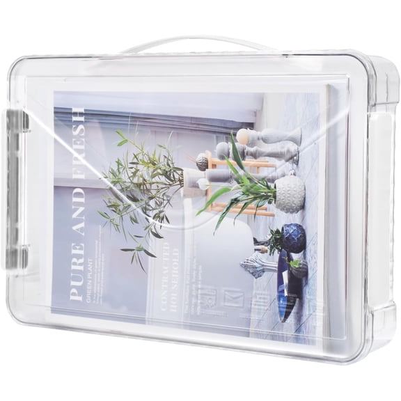 Clear Storage Boxes with Lid - A4 Transparent Paper Storage Organiser with Handle and Portable Project Case Organizer for Storing Certificates, Scrapbook, Toys, and Invoices