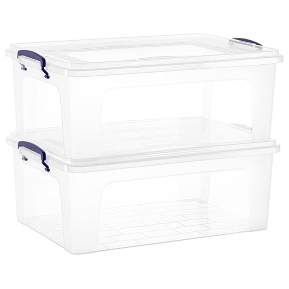 Clear Storage Boxes with Lids, Plastic Container Bins for Organizing, Stackable Crates, BPA Free, Non Toxic, Odor Free, Organizers for Home, Office, School, and Dorm (22 Quart, 2 Pack)