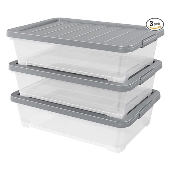 Clear Storage Boxes with Wheels, 40L Underbed Storage Containers - 3 Pack
