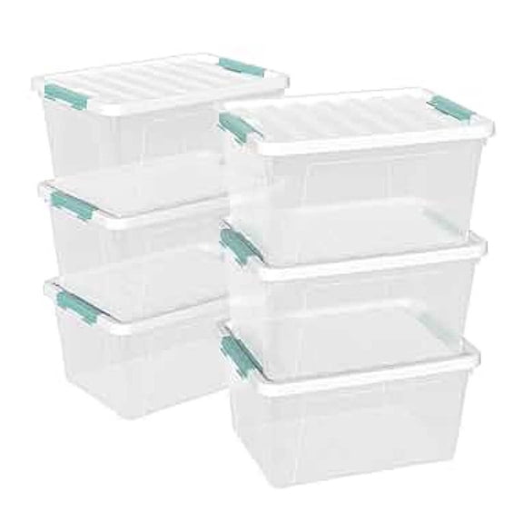 Clear Storage Containers 6 Pack, 35 Quart Plastic Bins with Lids - Large Organizer Totes for Toys, Towels, Crafts, Clothes - Stackable, Transparent Boxes