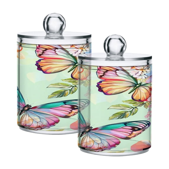 Clear Storage Jar 2.75x 4.13 Inches One Sizex2 Cotton Swabs Cans Translucent Plasticental Floss Cans Cotton Pads Cans Bathroom Canisters Beautiful Pale Green Butterfly