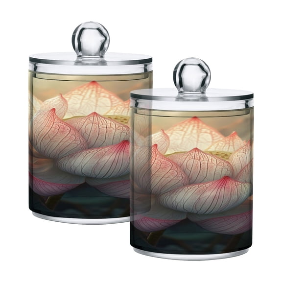 Clear Storage Jar 2.75x 4.13 Inches One Sizex2 Cotton Swabs Cans Translucent Plasticental Floss Cans Cotton Pads Cans Bathroom Canisters Beautiful Big Lotus