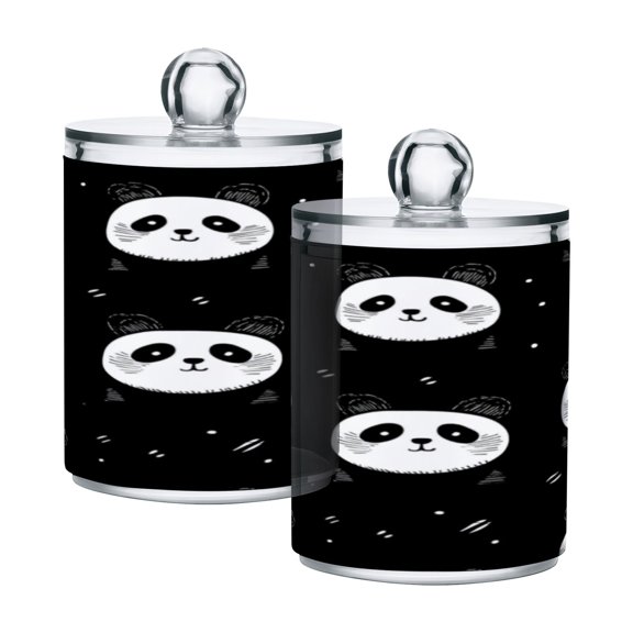 Clear Storage Jar 2.75x 4.13 Inches One Sizex2 Cotton Swabs Cans Translucent Plasticental Floss Cans Cotton Pads Cans Bathroom Canisters Cartoon Black Panda Face