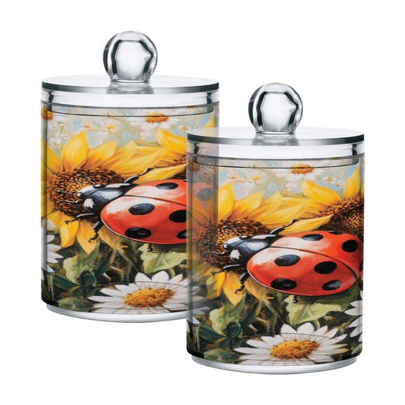 Clear Storage Jar 2.75x 4.13 Inches One Sizex2 Cotton Swabs Cans Translucent Plasticental Floss Cans Cotton Pads Cans Bathroom Canisters Giant Ladybird