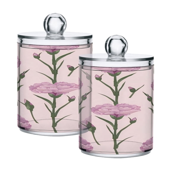 Clear Storage Jar 2.75x 4.13 Inches One Sizex2 Cotton Swabs Cans Translucent Plasticental Floss Cans Cotton Pads Cans Bathroom Canisters Pink Carnations