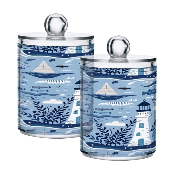 Clear Storage Jar 2.75x 4.13 Inches One Sizex4 Cotton Swabs Cans Translucent Plasticental Floss Cans Cotton Pads Cans Bathroom Canisters Seaside Lighthouse