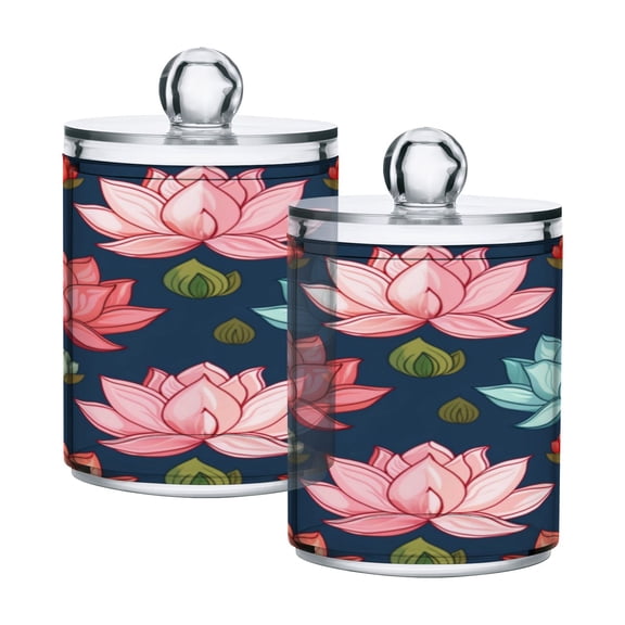 Clear Storage Jar 2.75x 4.13 Inches One Sizex4 Cotton Swabs Cans Translucent Plasticental Floss Cans Cotton Pads Cans Bathroom Canisters Cartoon Color Lotus