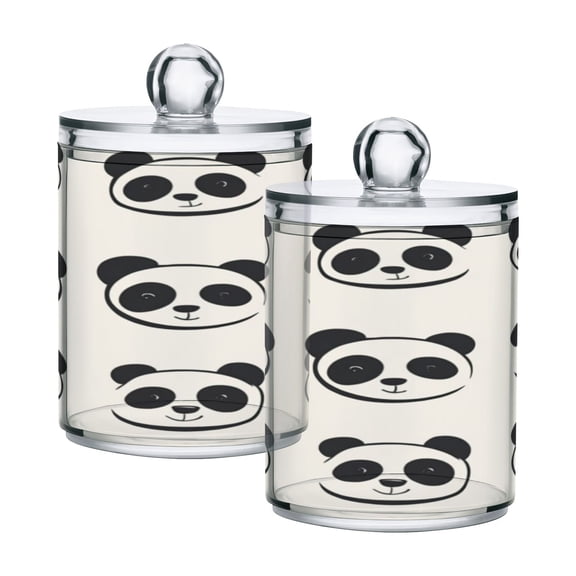 Clear Storage Jar 2.75x 4.13 Inches One Sizex4 Cotton Swabs Cans Translucent Plasticental Floss Cans Cotton Pads Cans Bathroom Canisters Cartoon Cute Panda Face Seamless