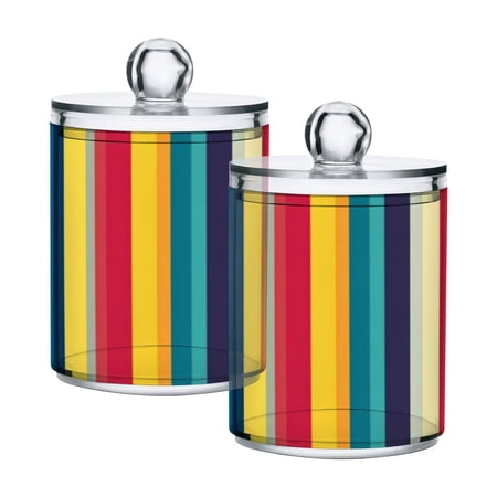 Clear Storage Jar 2.75x 4.13 Inches One Sizex4 Cotton Swabs Cans Translucent Plasticental Floss Cans Cotton Pads Cans Bathroom Canisters Colorful Striped Pattern