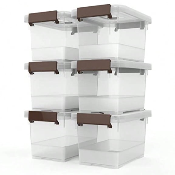 Clear Storage Latch Box 6 Pack Storage Organizer Bins with Latching Handle and Lids 3.5 Quart