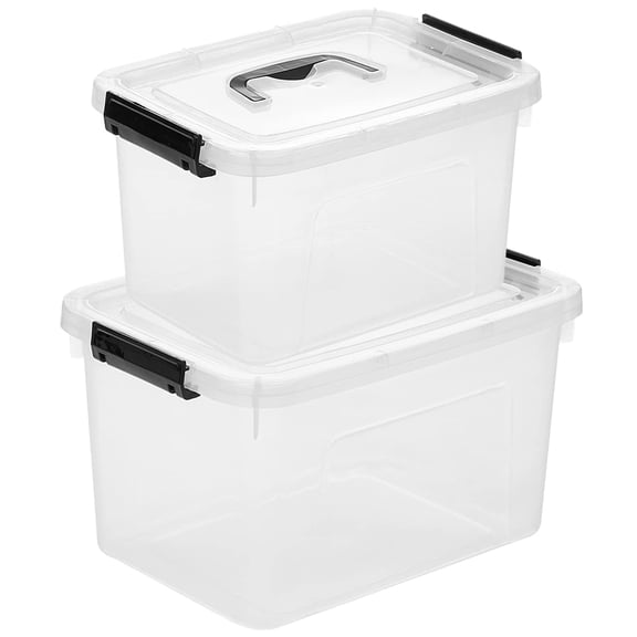 Clear Storage Latch Boxes 2-Pack Plastic Organizers with Handles and Lids, Durable Containers for Home and Office, 7 Quart and 16 Quart Sizes