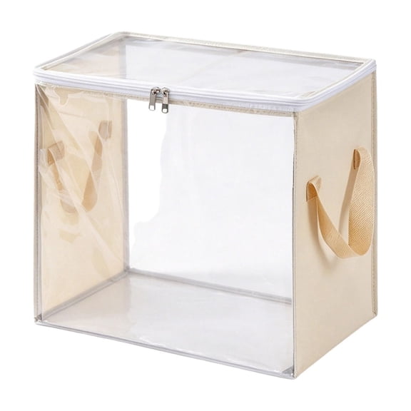 Clear Storage Zipper Bag,Heavy-Duty Plastic Storage Bag for Clothes,Moving and Storages,Stackable Bins Totes Bags with Handles and Zipper for Dorm Packing Home Organization(Beige 38x24x32cm)