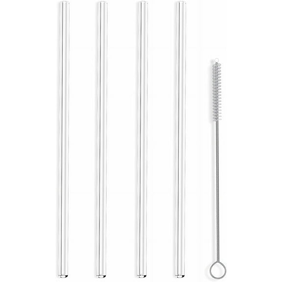 Clear Straight 9" x 7 mm Long Reusable Straw Designed for Yeti and Starbucks Style Tumblers Made Wth Pride in USA - 4 Pack With Cleaning Brush